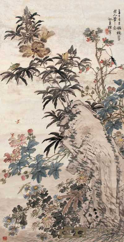 陈摩 草虫 镜心 127×65cm